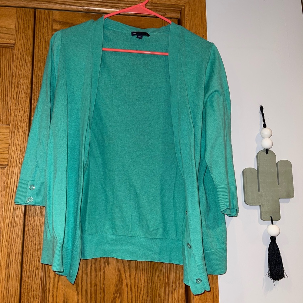 Gap Teal Button-up 3/4 Sleeve Cardigan Size Large